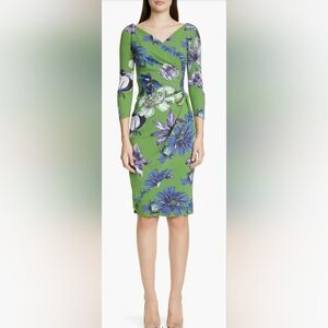 Chiara Boni Vibrant Green and Purple Floral Midi Dress NWOT
